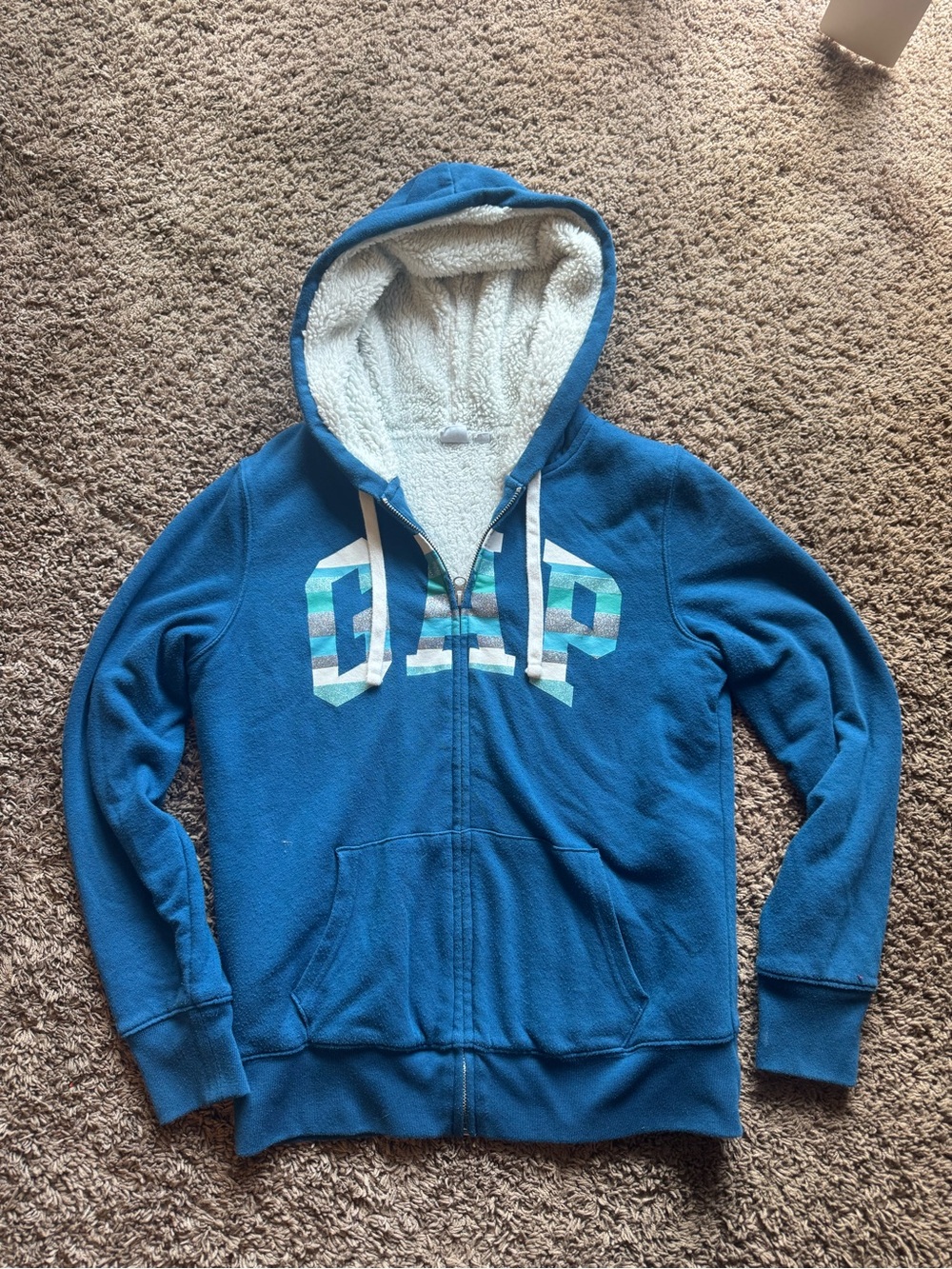 GAP Teal Blue Sherpa-Lined Zip Front Hoodie